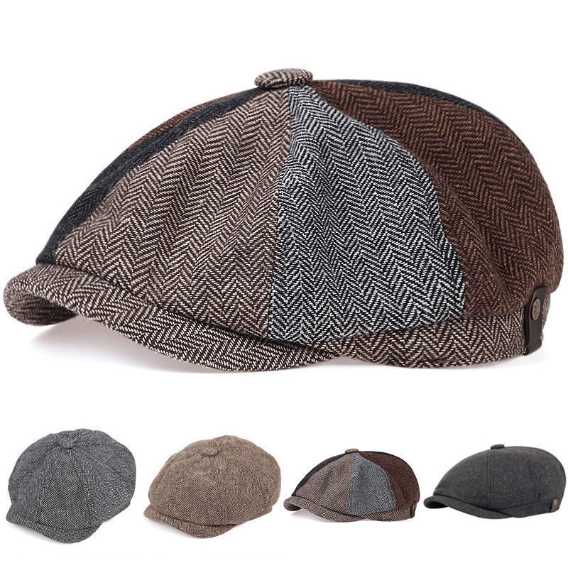 The New Patchwork Beret Is A Classic And Retro British Hat For Spring And Autumn. It Is A Versatile Octagonal Hat For Men, Casual And Fashionable