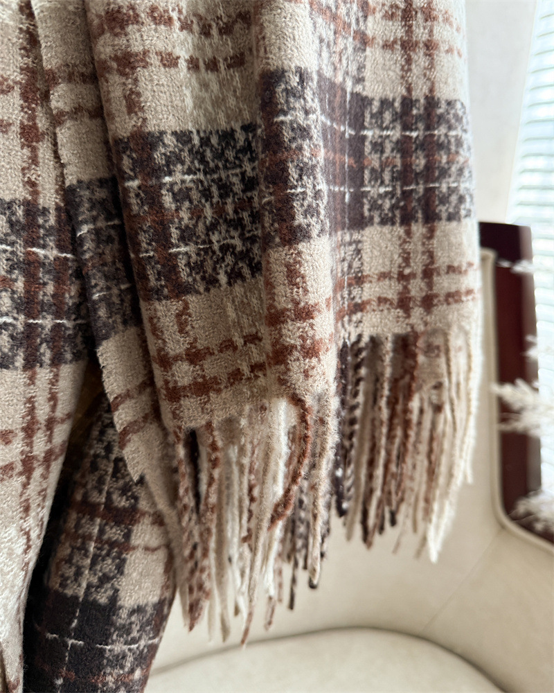 Korean-style checkered loop gauze imitation cashmere shawl scarf, suitable for both men and women, warm and fashionable autumn and winter commuting tassel scarf pic 17