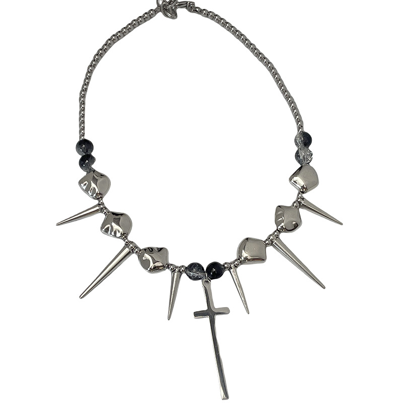 Cross rivet exaggerated punk necklace for men and women y2k irregular subculture niche collarbone chain hip-hop neck chain Item Picture