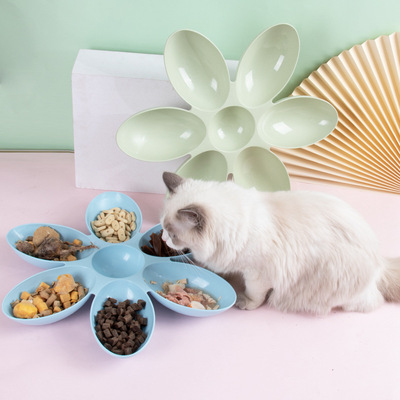 猫舍供应新款创意猫咪食具 花瓣多格猫碗 塑料宠物碗喂食喂水猫碗详情图3