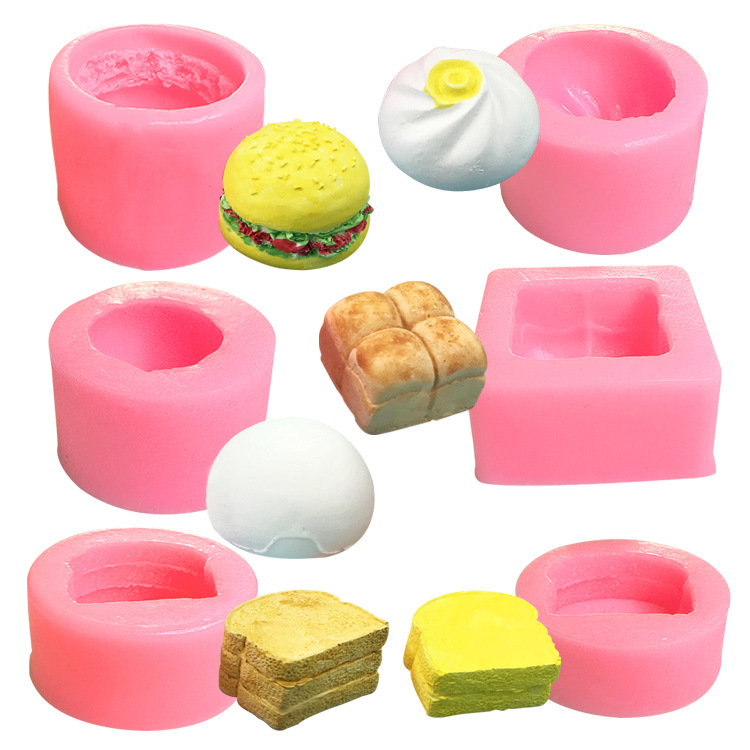 DIY hamburger, bread, toast and steamed bun series silicone mold decoration, bread aroma candle drip glue mold Item Picture