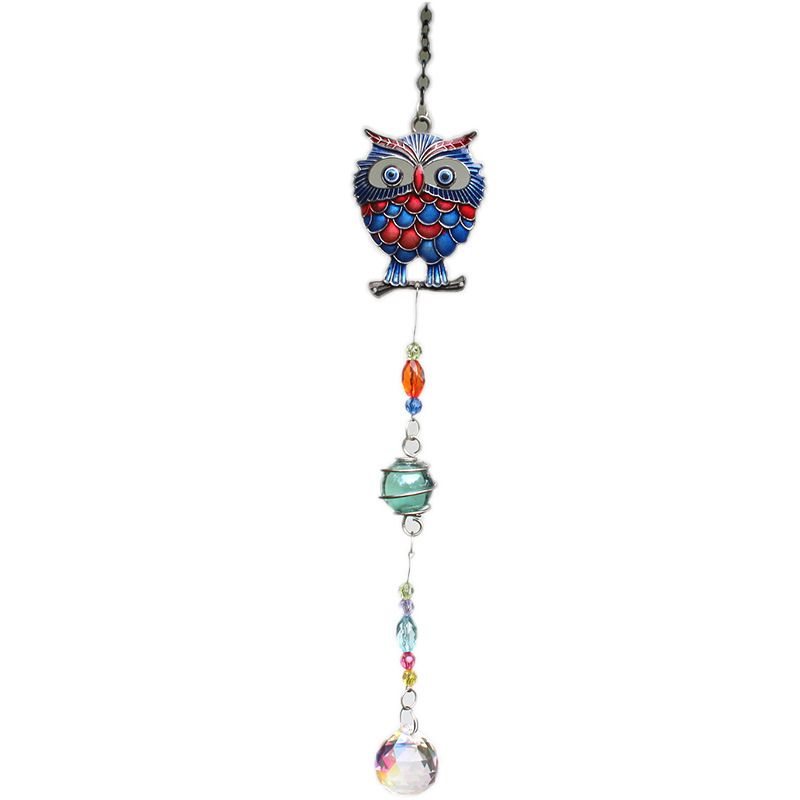 Crystal Wind Chimes Hanging Door Ornaments Creative Metal Owl Pendant Garden Patio Crystal Ball Decorative Gift Cross-Border Item Picture