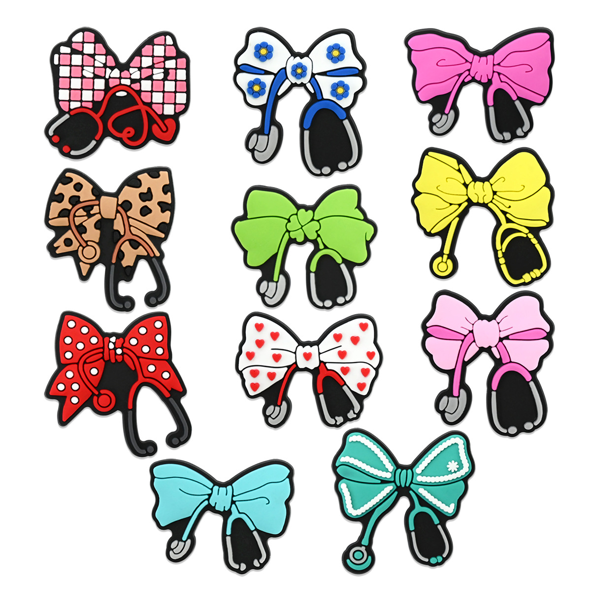 彩色蝴蝶结听诊器造型洞洞鞋鞋花鞋扣DIY软胶卡通鞋子配件配饰