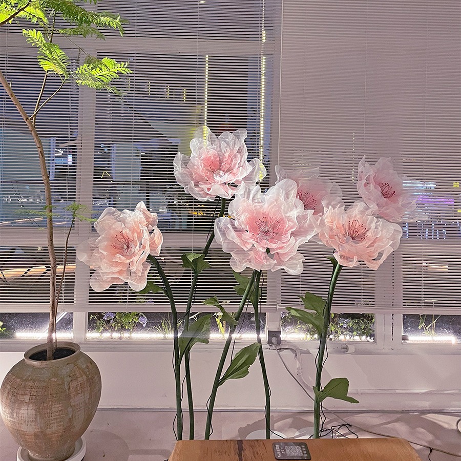 Large net red electric opening and closing handmade flower light paper art silk screen flower automatic opening and closing peach blossom scene beauty Chen device Application Scenario