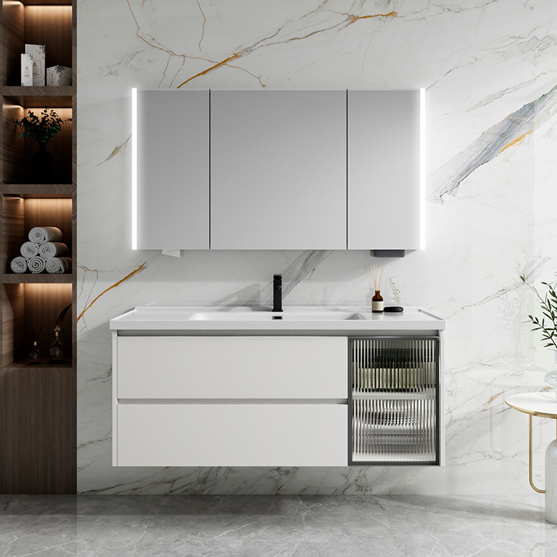 Gu Shi Bathroom Solid Wood Ceramic Integrated Basin Bathroom Cabinet Combination Of Smart Makeup Mirror Cabinet Hand Washing Table Wash Basin details Picture