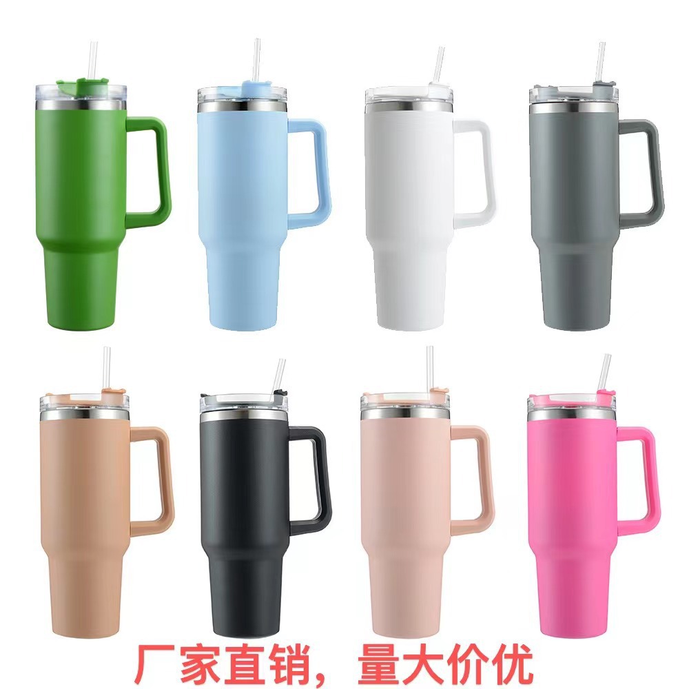 Wholesale 40Oz Ice Bar Car Cup With Handle 304 Stainless Steel Thermos Cup With Straw Car Cup Item Picture