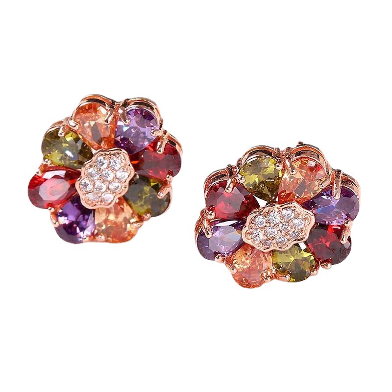 Kashi Cross-border Jewelry wish Stud Earrings, colorful zircon stud earrings, Mona Lisa Seven-color crystal copper gold-plated stud earrings for women Item Picture