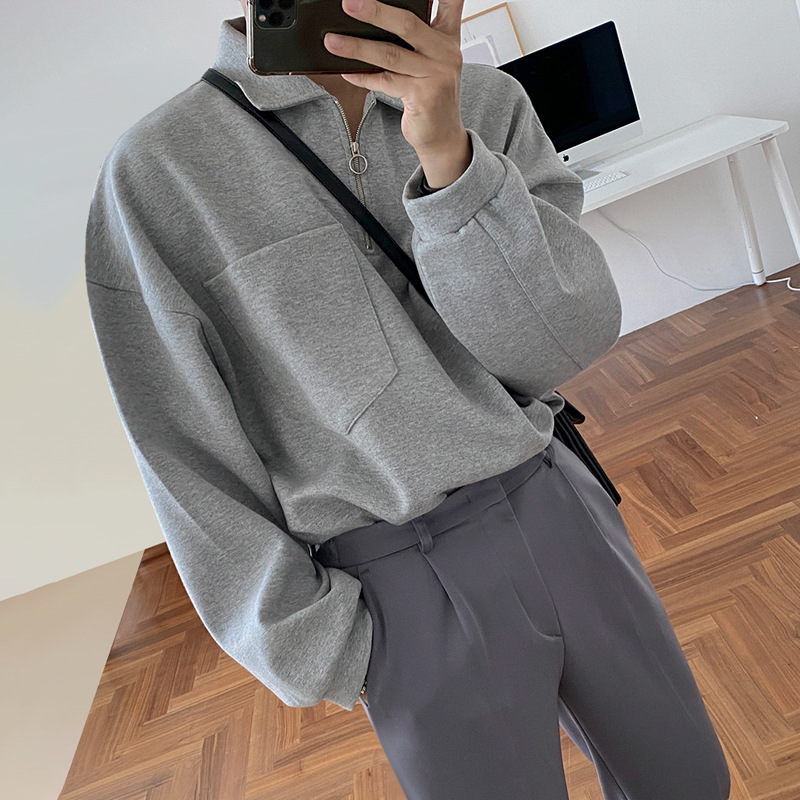 Lapel hoodie, men's polo shirt, spring and autumn Korean men's loose long-sleeved top, ins trendy brand coat Application Scenario