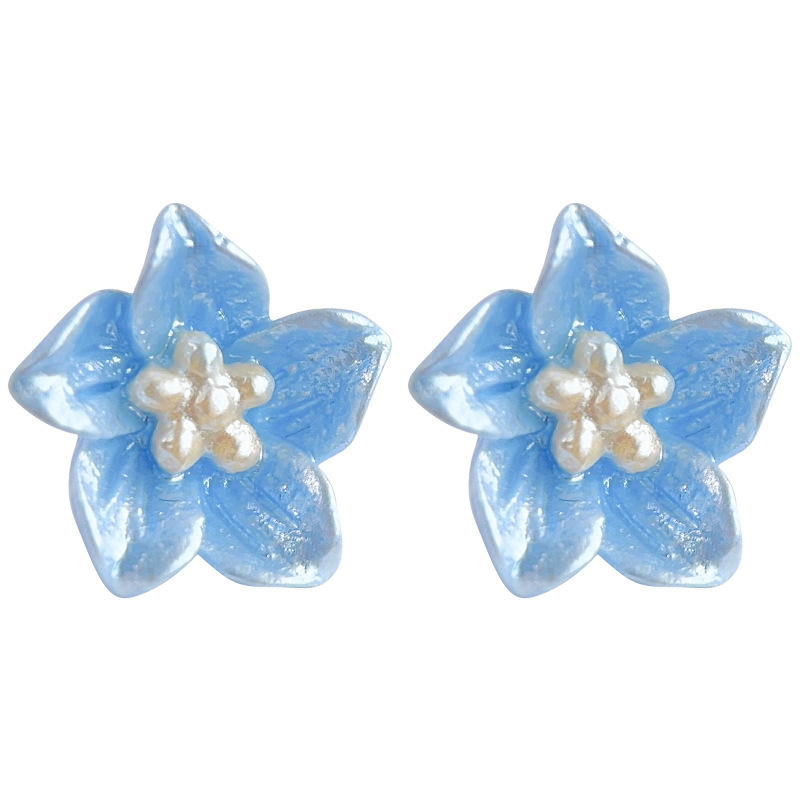 Klein fresco azul camelia resina pequeña flor pendientes dulce y lindo japonés y coreano nueva fábrica de accesorios de oído al por mayor Item Picture