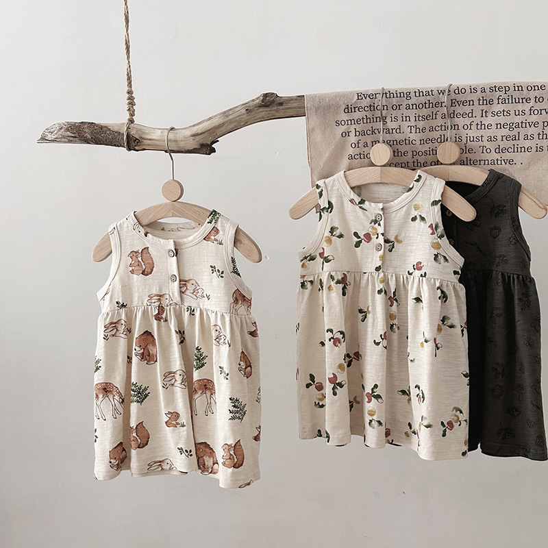 Nordic-style girl's vest dress for summer babies, Class a bamboo joint cotton ins floral pure cotton cute princess dress details Picture