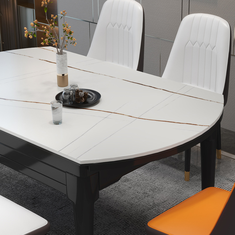 意式极简轻奢岩板实木餐桌椅组合家用伸缩折叠小户型方圆两用饭桌详情图4