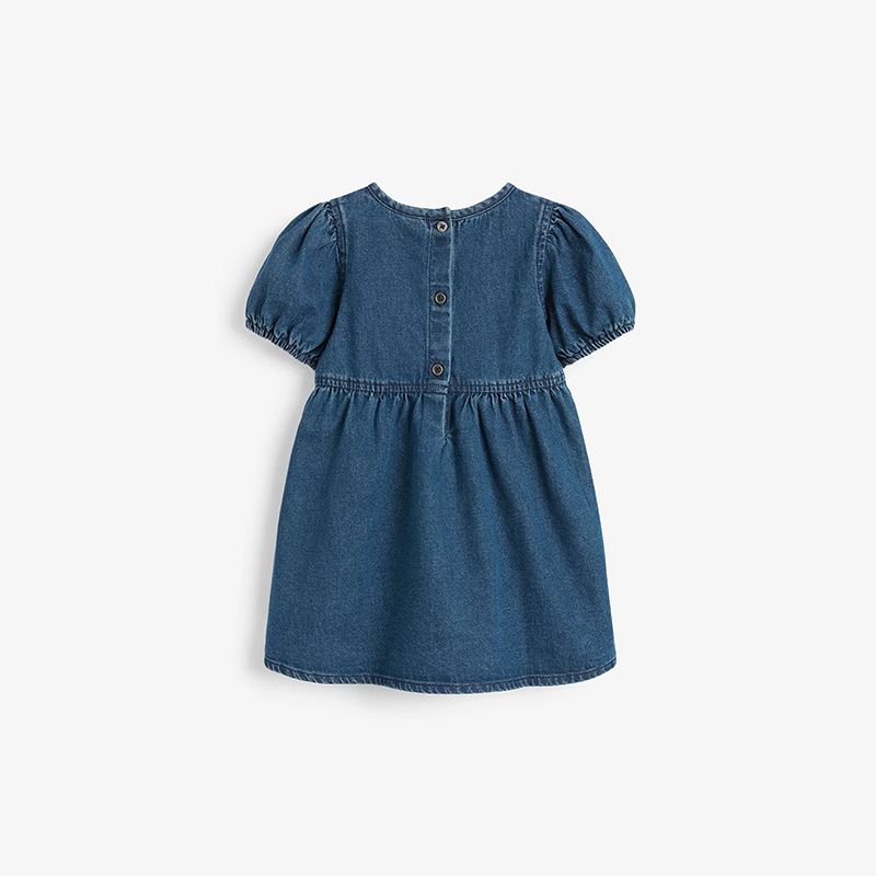 Little maven children's denim dress 2023 summer European and American princess dress solid color round neck girls dress Specification drawing