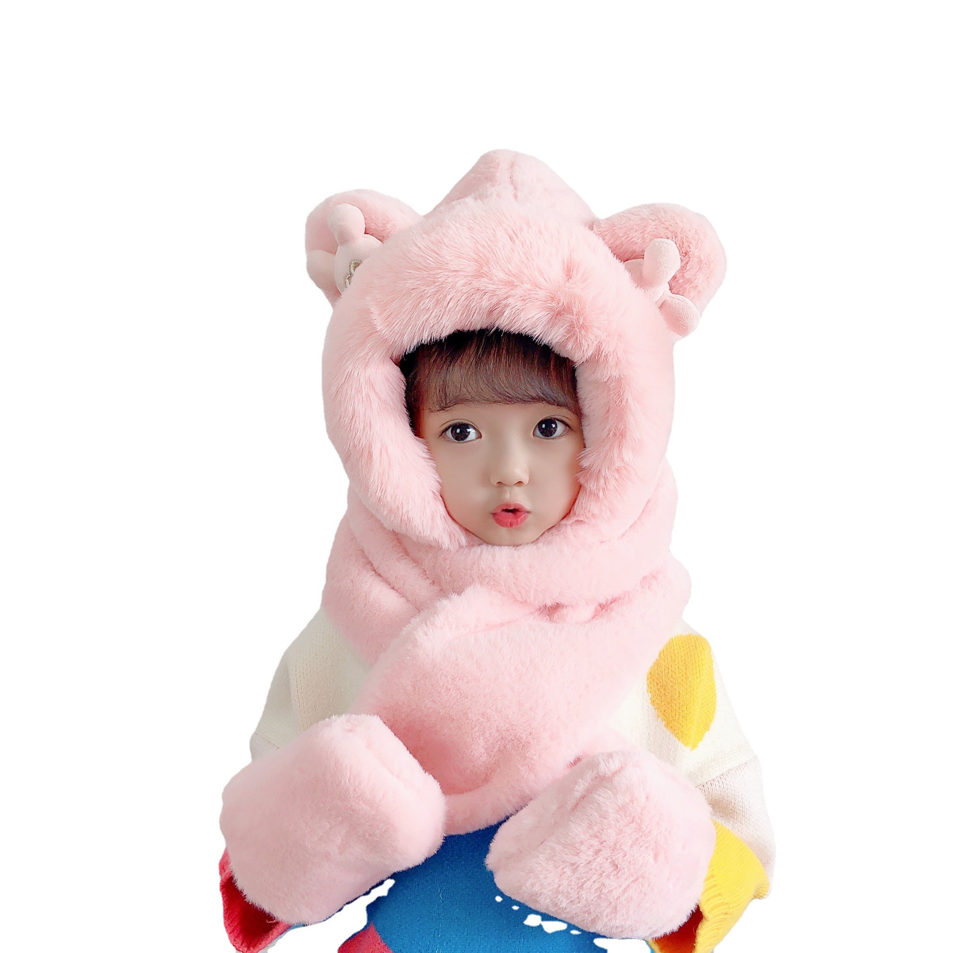Autumn And Winter New Children's Plush Hat Gloves Scarf Three-Piece Set Of Children's Female Treasure Winter Cute Warm Neck Item Picture