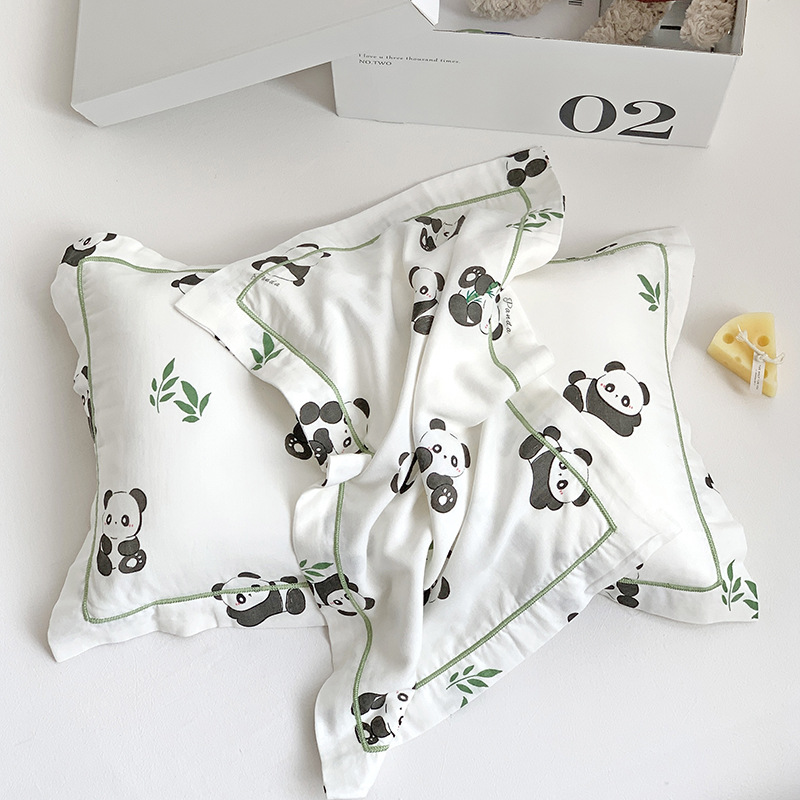 Class A children's bamboo fiber cotton printed color-blocking edge pillowcase, baby's refreshing, breathable and sweat-absorbing all-season pillowcase Specification image