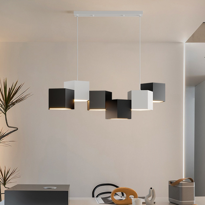 Geometric square chandelier color Rubik's cube led chandelier office lamp designer model room restaurant clothing store lamps