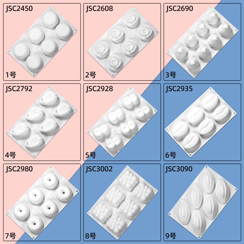 Best-selling new product: 6-piece food-grade silicone mousse mold, heart-shaped, high-temperature resistant and easy-to-demold chocolate mold details Picture