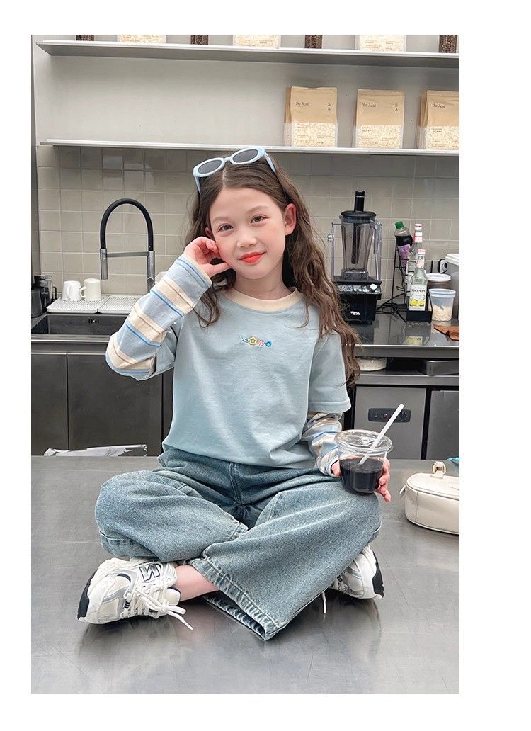 女童假两件上衣洋气t恤儿童网红长袖打底衫中大童装2025新款代发详情4