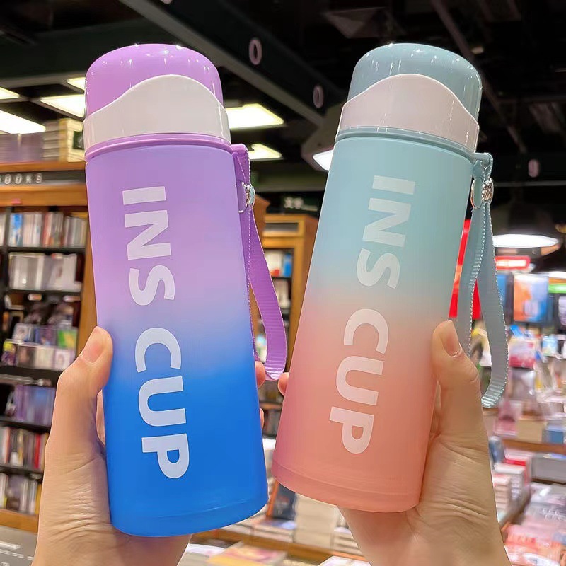 菲律宾跨境双层水杯防烫塑玻杯防摔运动办公礼品杯子渐变色玻璃杯