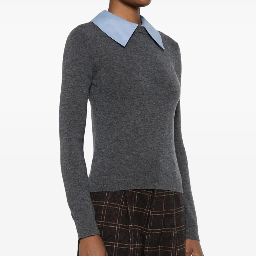 Dongguan Source detachable grey high-end sweater, knitted fashion solid color. Sample making, pattern making and custom design provided Specification image