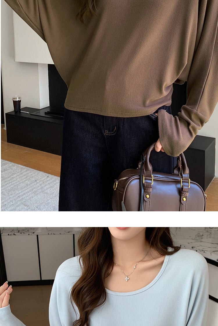 H125大U领蝙蝠袖气质上衣女秋冬季慵懒宽松显瘦长袖T恤百搭打底衫详情21