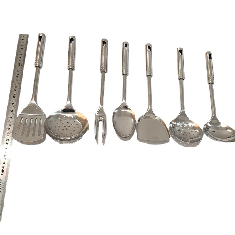 New Stainless Steel Spatula Seven-Piece Household Classic Nine-Bead Handle Cooking Spoon Spatula Kit Daily Kitchen Tools Item Picture