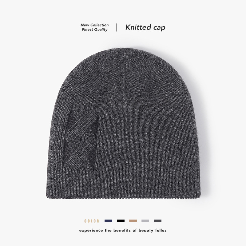 Autumn and winter beanie warm and fleece men's knitted hat jacquard outdoor thick cold hat women Europe and America cross-border woolen hat