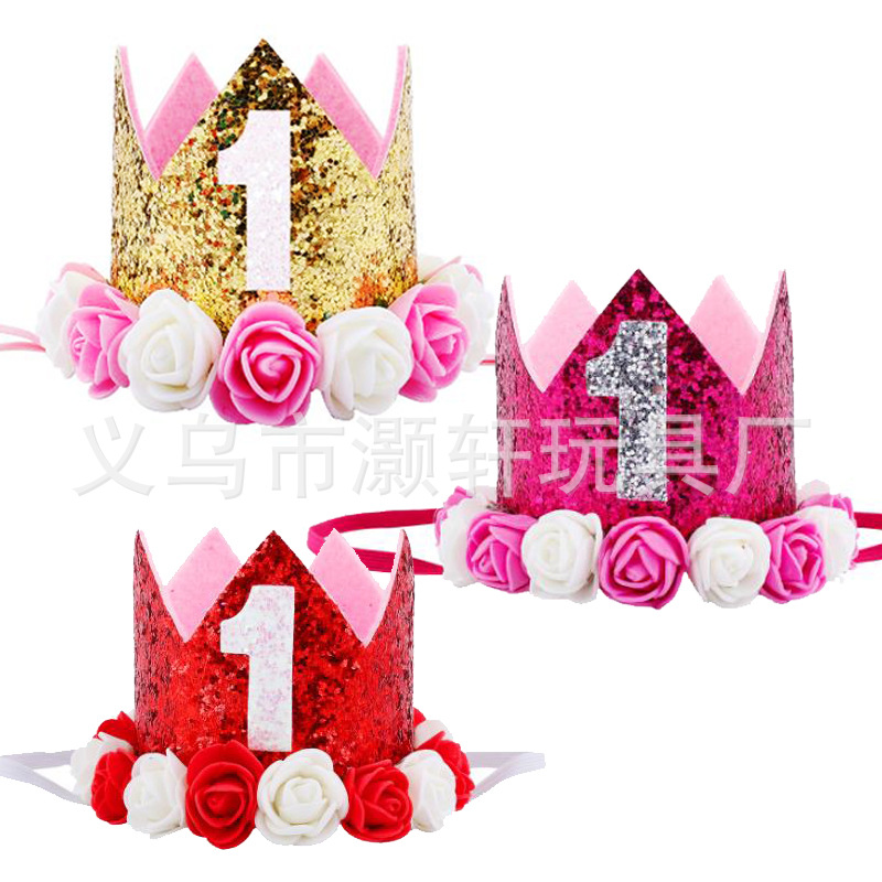 Birthday party flower hat crown number hat First year children baby birthday party decorations birthday hat details Picture