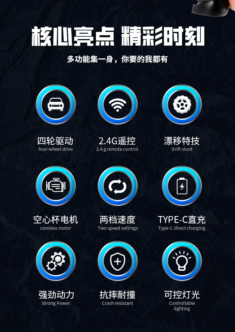 【厂家直销】跨境热卖1：64迷你桌面漂移遥控车RC遥控小汽车玩具详情2