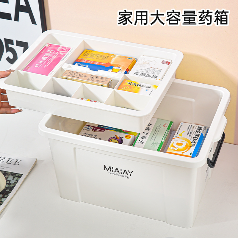 Portable hand-held household plastic anti-epidemic medicine storage box with double-layer transparent lid for storage details Picture