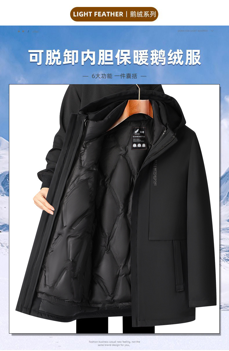 冬装羽绒服男士中长款连帽保暖加厚外套冬季中老年鹅绒男防寒详情1