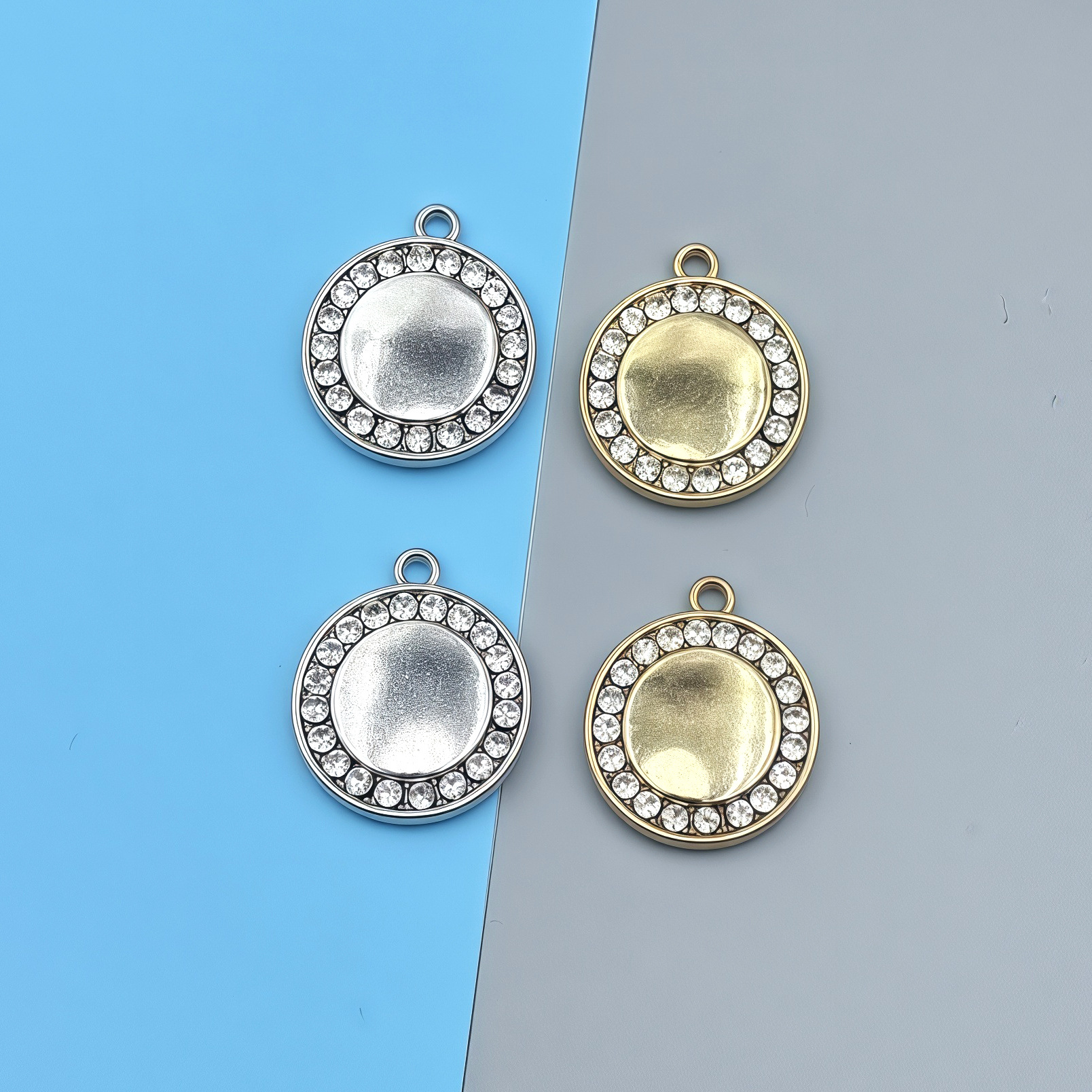 跨境DIY合金饰品创意圆形单吊镶钻配件项链手链吊坠挂件配饰批发细节图