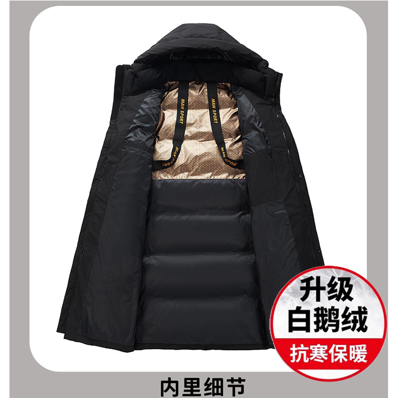 2024 Long down jacket for men, middle-aged and young people, winter white goose down knee-length goose down jacket, cold protection and extreme cold Application Scenario