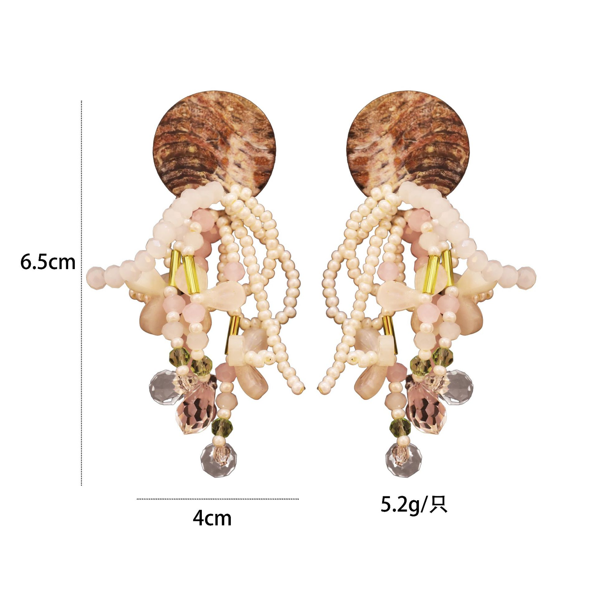 Original and niche design of oil painting shell garden, super fairy-like French flower succulent tassel earrings, colorful summer pic 3