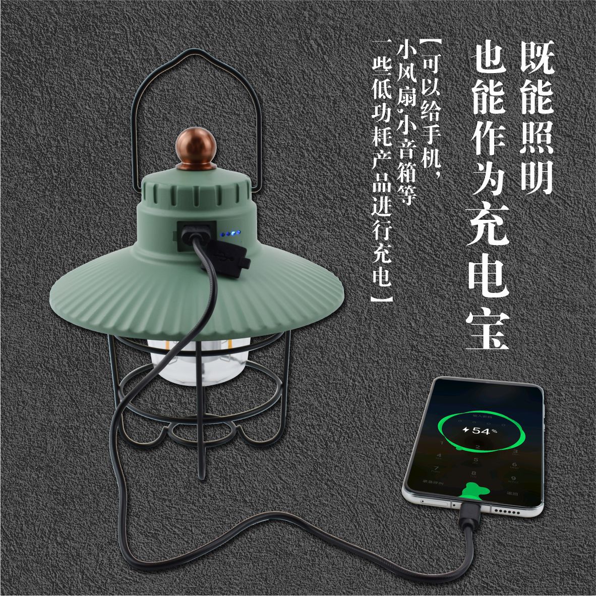 Outdoor camping lights, European retro atmosphere camping lights, USB charging lighting, camp lights, tents can be hung with emergency lights Application Scenario