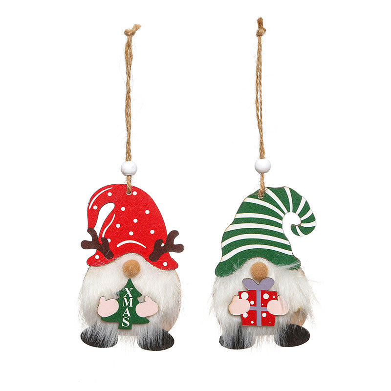 New Christmas Faceless Old Man Wooden Pendant Holding Gifts With Beads Hanging Christmas Tree Small Pendant Decorations Item Picture