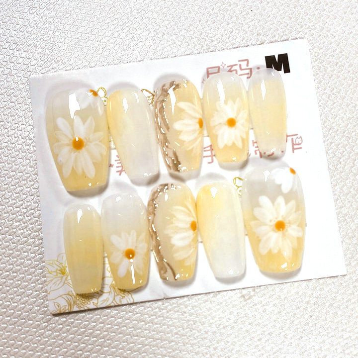 纯手工穿戴甲成品假指甲贴片果冻胶短款猫眼晕染贝壳钻款短梯m号详情4