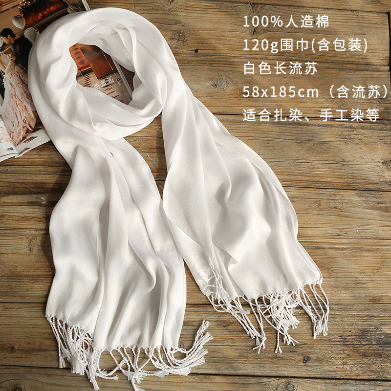 Tie Dye White Cotton And Linen Scarf Children's Hand-Dyed Cotton Fringe Long Scarf Printed Polyester Shawl Travel Gift Application Scenario