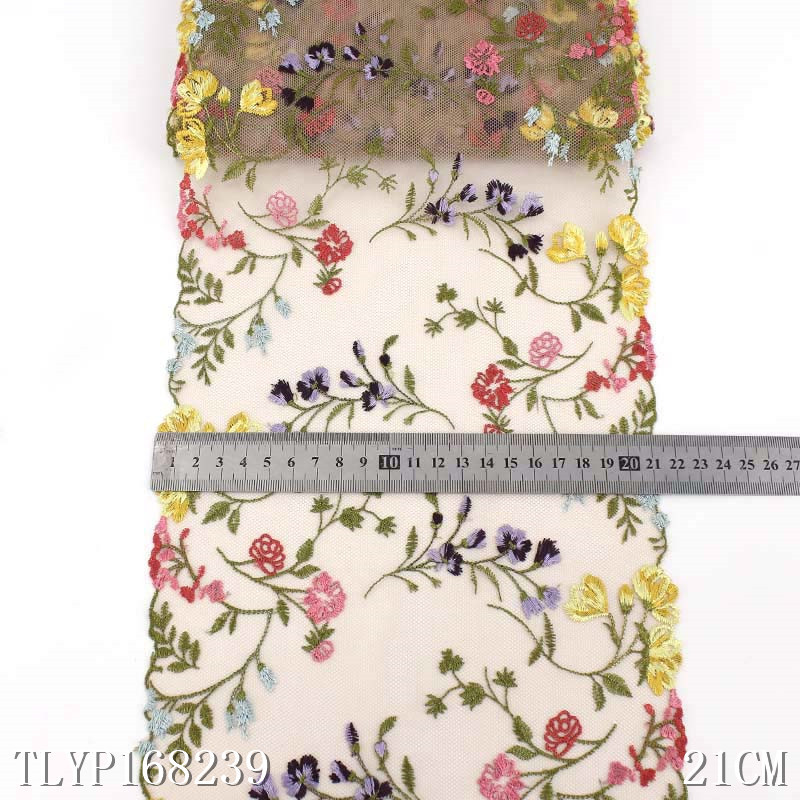 Popular Three-Dimensional Embroidery Colorful Flower Mesh Embroidery Curtain Garment Lace Lace Fabric Lace Accessories details Picture