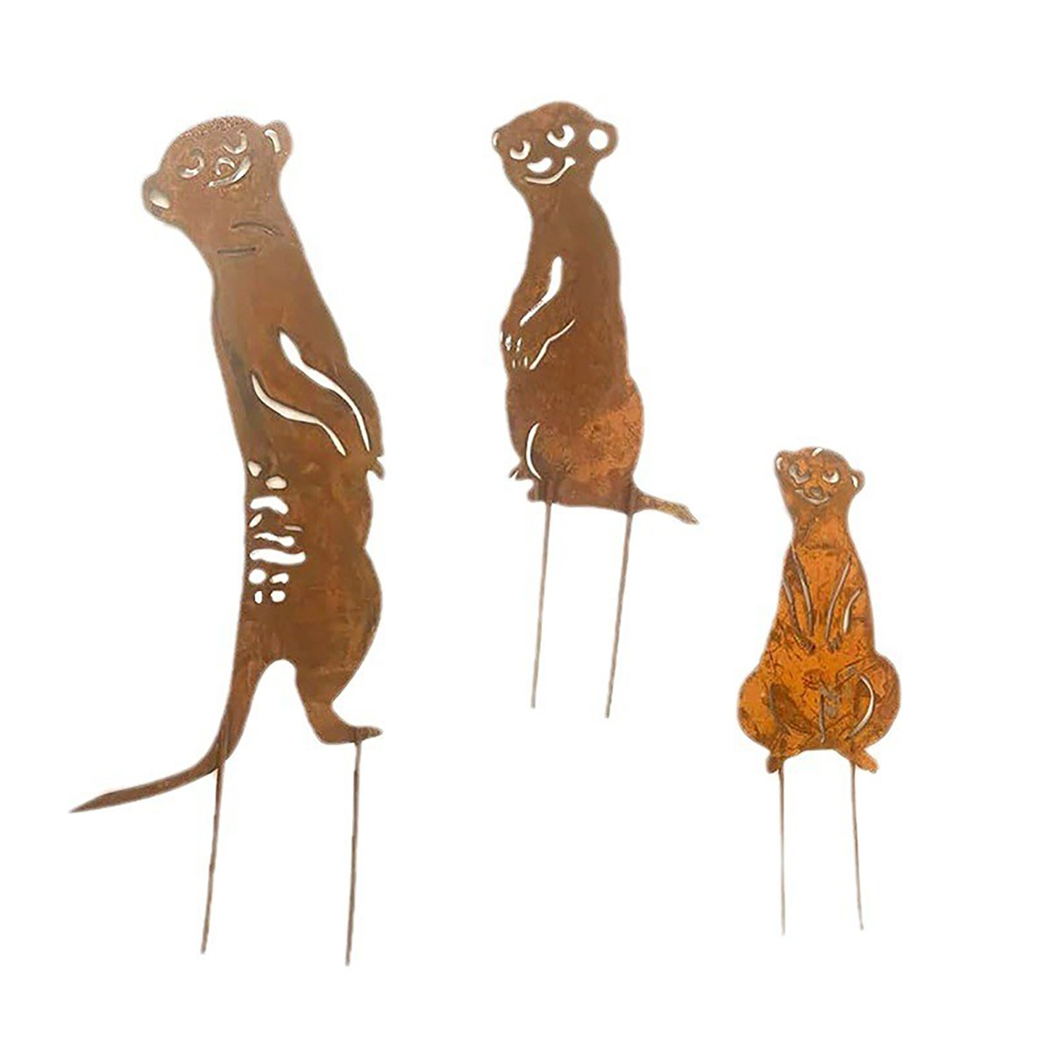跨境爆款生锈的猫鼬家庭3件套剪影花园地插生锈装饰动物造型插件详情图5
