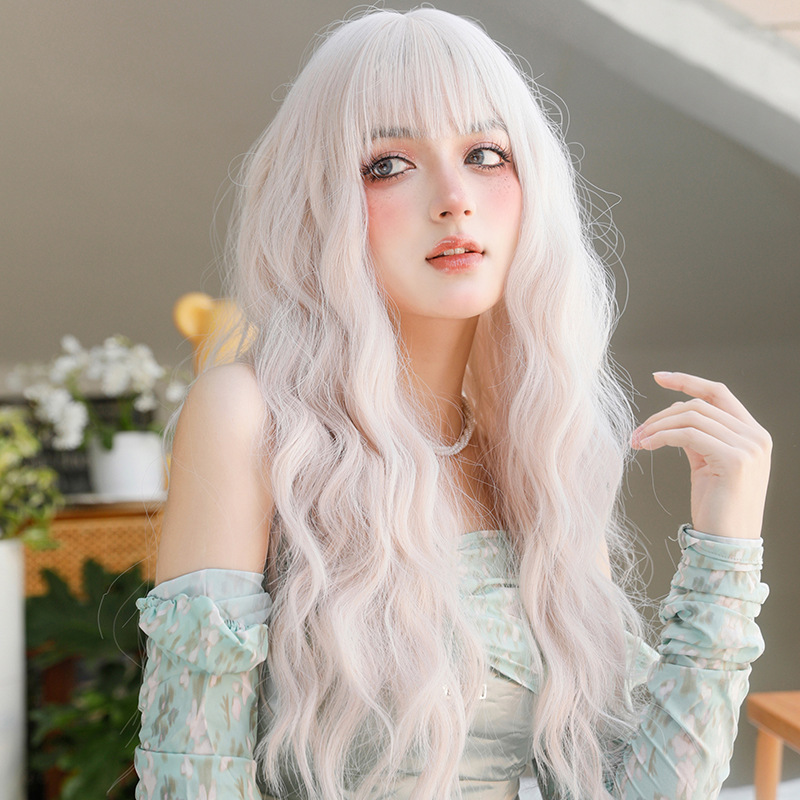 Wholesale of European and American wigs for women with long, slightly curly, wavy, natural and fluffy hair, a complete set of popular full-head wig for women details Picture