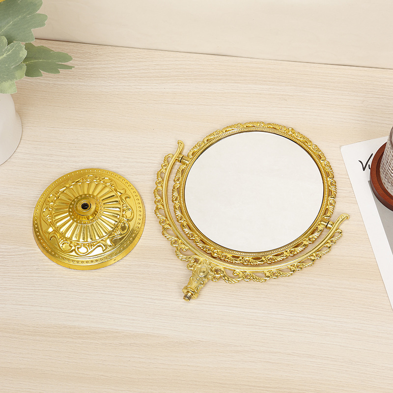 厂家直销圆形金色化妆镜欧州古典风格公主化妆镜大号桌面台式镜详情图4