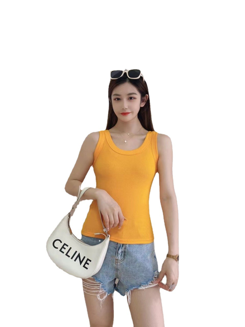 U-neck threaded knitted elastic vest for women 2022 new style, wide shoulder strap and halter top, beautiful back for ladies in all seasons Item Picture