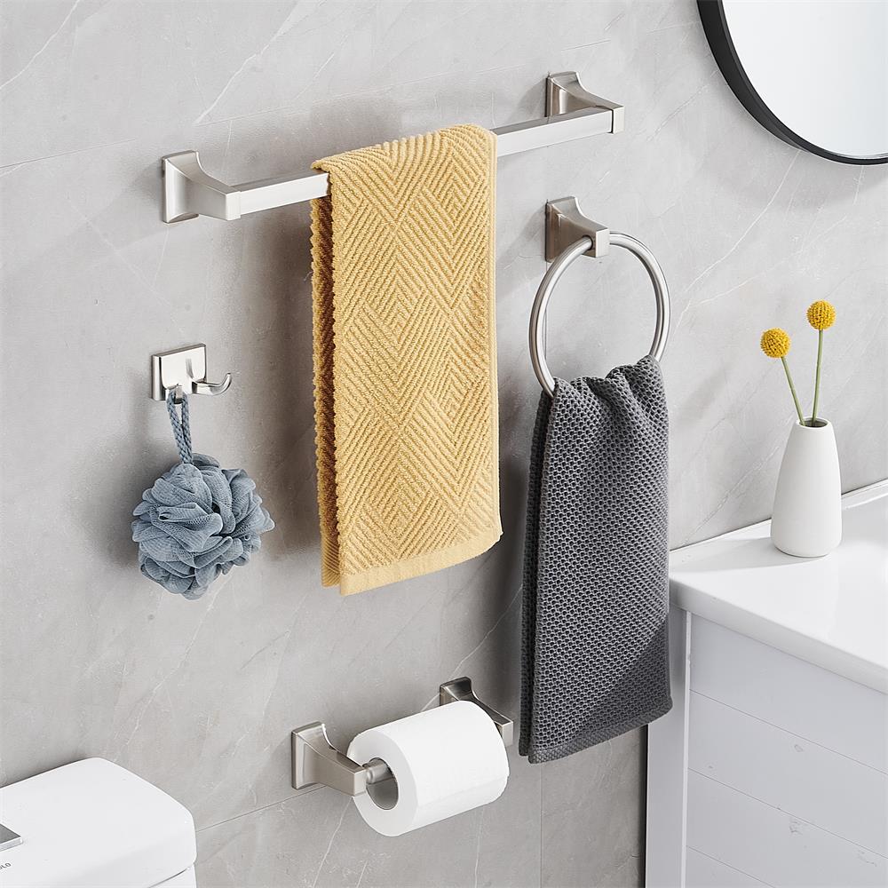 Brushed gold towel bar set of 4 pieces, household wall-mounted bathroom hanging piece, bathroom towel rack, bathroom hardware hanging Application Scenario