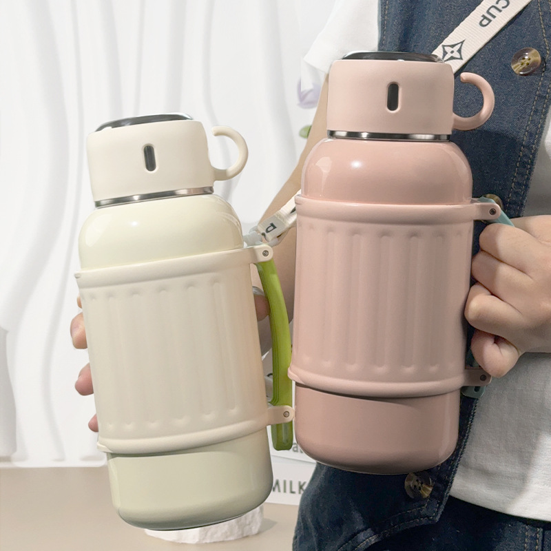 Ladies' fashionable portable thermos flask, large-capacity, large-belly handle thermos cup, 316 stainless steel, long-lasting heat preservation vacuum