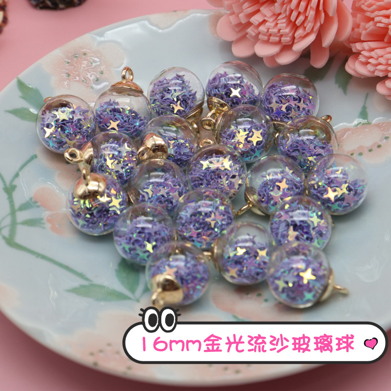 Factory direct sales of Golden Light flowing sand glass ball pendants, headwear, bags, mobile phone buckles, pendants, DIY earrings, accessories details Picture