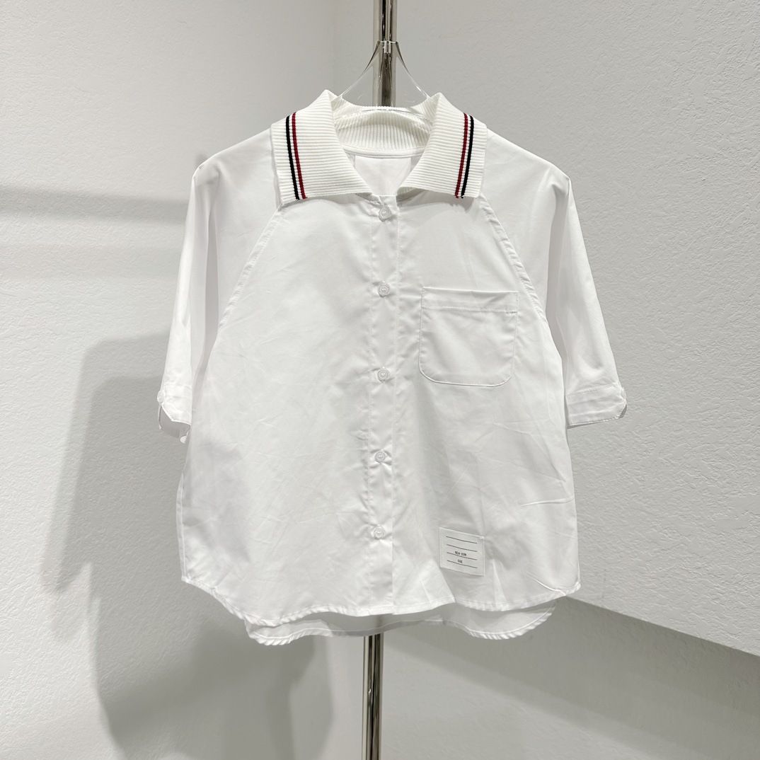 TB College style white youthful polo short-sleeved shirt knitted patchwork lapel women's summer dress 24 new style fashionable shirt Application Scenario