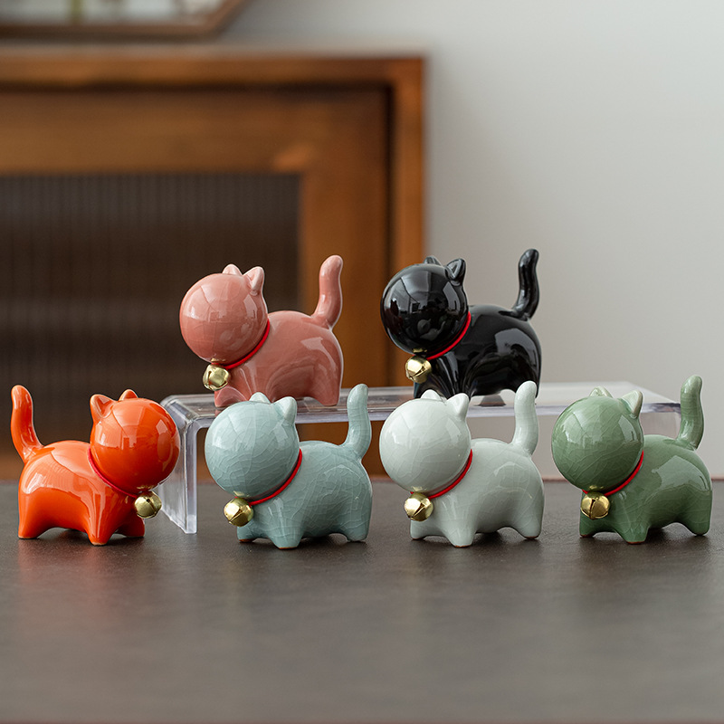 哥窑陶瓷可爱小猫咪摆件动物微景观茶宠室内桌面饰品茶具配件茶玩