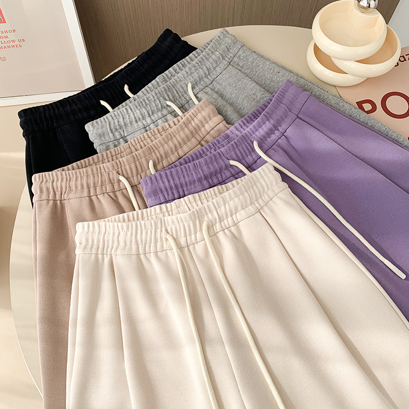 Grey sportswear pants, Minnie Spring and Autumn radish dad pants, loose straight-leg casual Harem sweatpants with flared cuffs details Picture