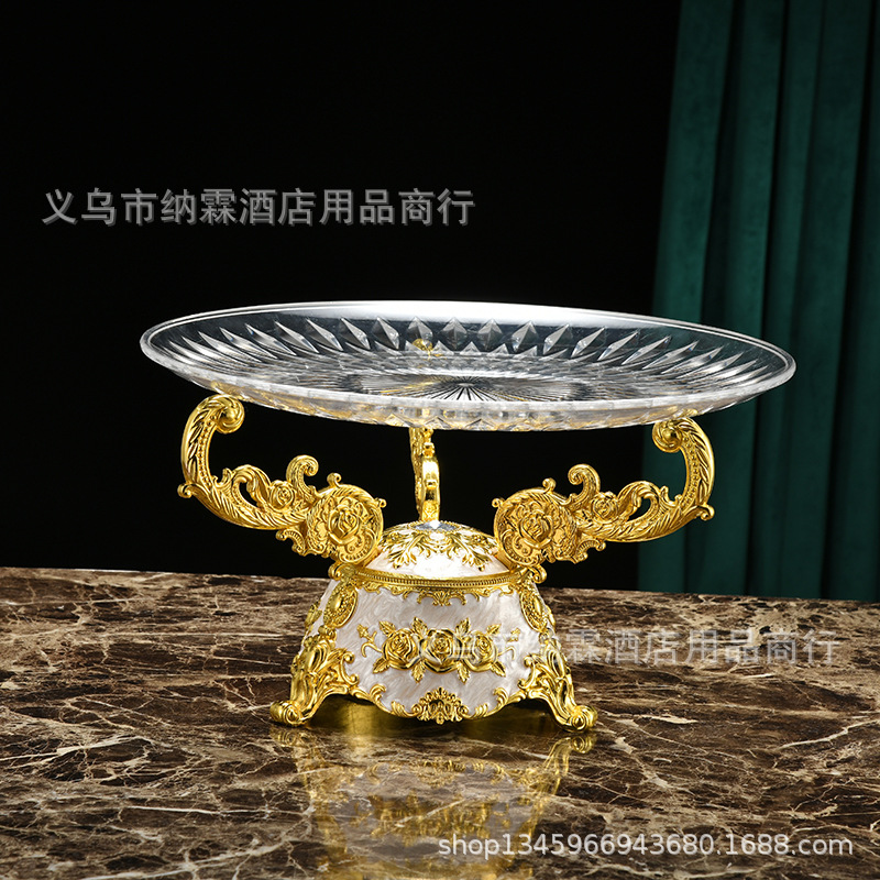 European Luxury Large Glass Fruit Tray Creative Alloy Fruit Tray Hotel Ktv Fruit Tray Home Furnishings details Picture
