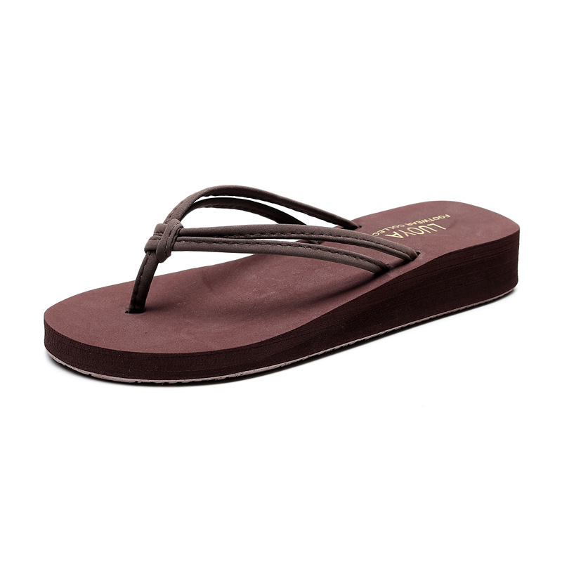 Flip-flops for women in summer, high-heeled cool flip-flops for women, thick-soled anti-slip beach slippers for women Item Picture